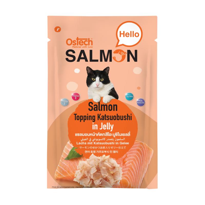 [ขายปลีก] Ostech Hello Salmon อาหารเปียกแมวออสเทค ฮัลโหล แซลมอน ในเยลลี่ เนื้อแซลมอนเน้นๆ ขนาด 70 กรัม