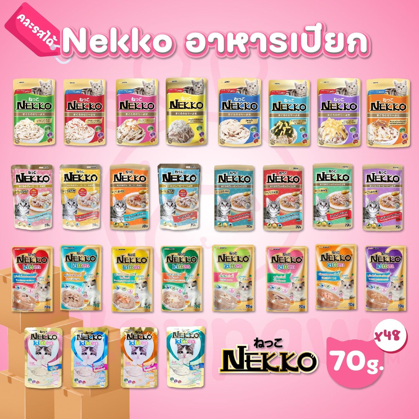 [ยกลัง 48 ซอง] Nekko Pouch อาหารเปียกแมว เน็กโกะ ขนาดซอง 70 กรัม