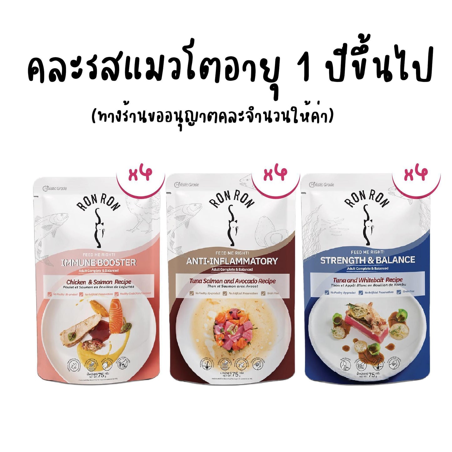 [ยกโหล 12 ซอง] อาหารเปียกแมวร็องร็อง RONRON Holistic Grade ขนาด 75 กรัม