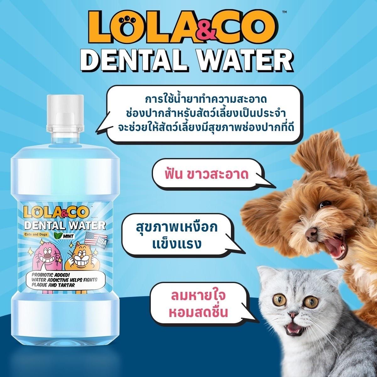 LOLA&CO Dental Water น้ำยาทำความสะอาดช่องปากสำหรับสัตว์เลี้ยง ช่วยขจัดคราบพลัคและหินปูน ลดกลิ่นปาก ขนาด 250 มล.