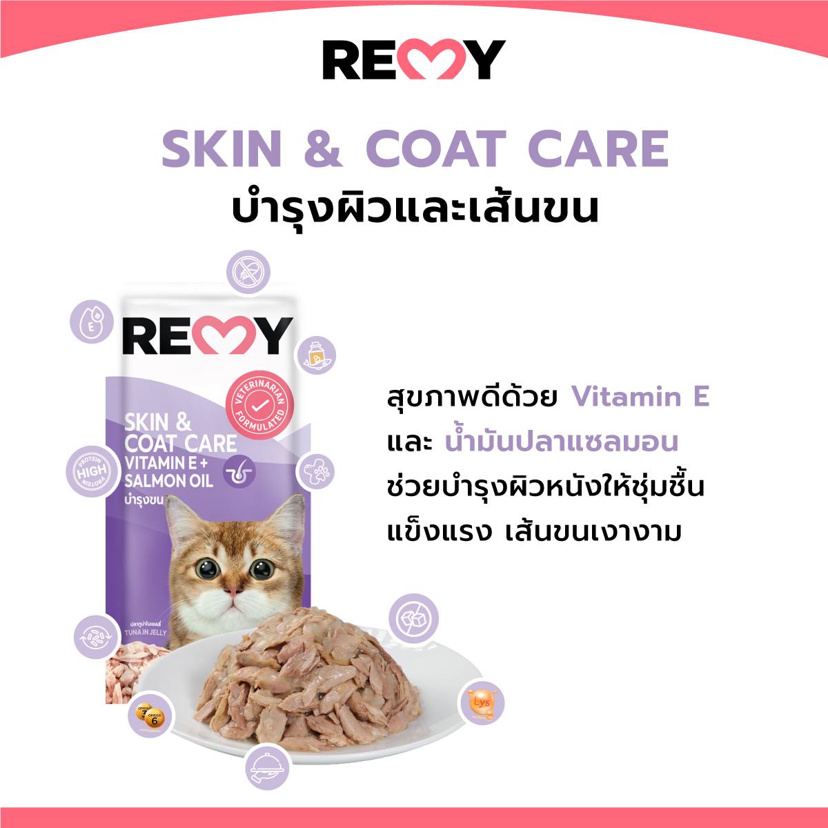 [ยกลัง 48 ซอง] Remy อาหารเปียกแมวเรมี่ ผสมวิตามินบำรุงสุขภาพ สำหรับแมวอายุ 1 ปีขึ้นไป ขนาด 70 กรัม