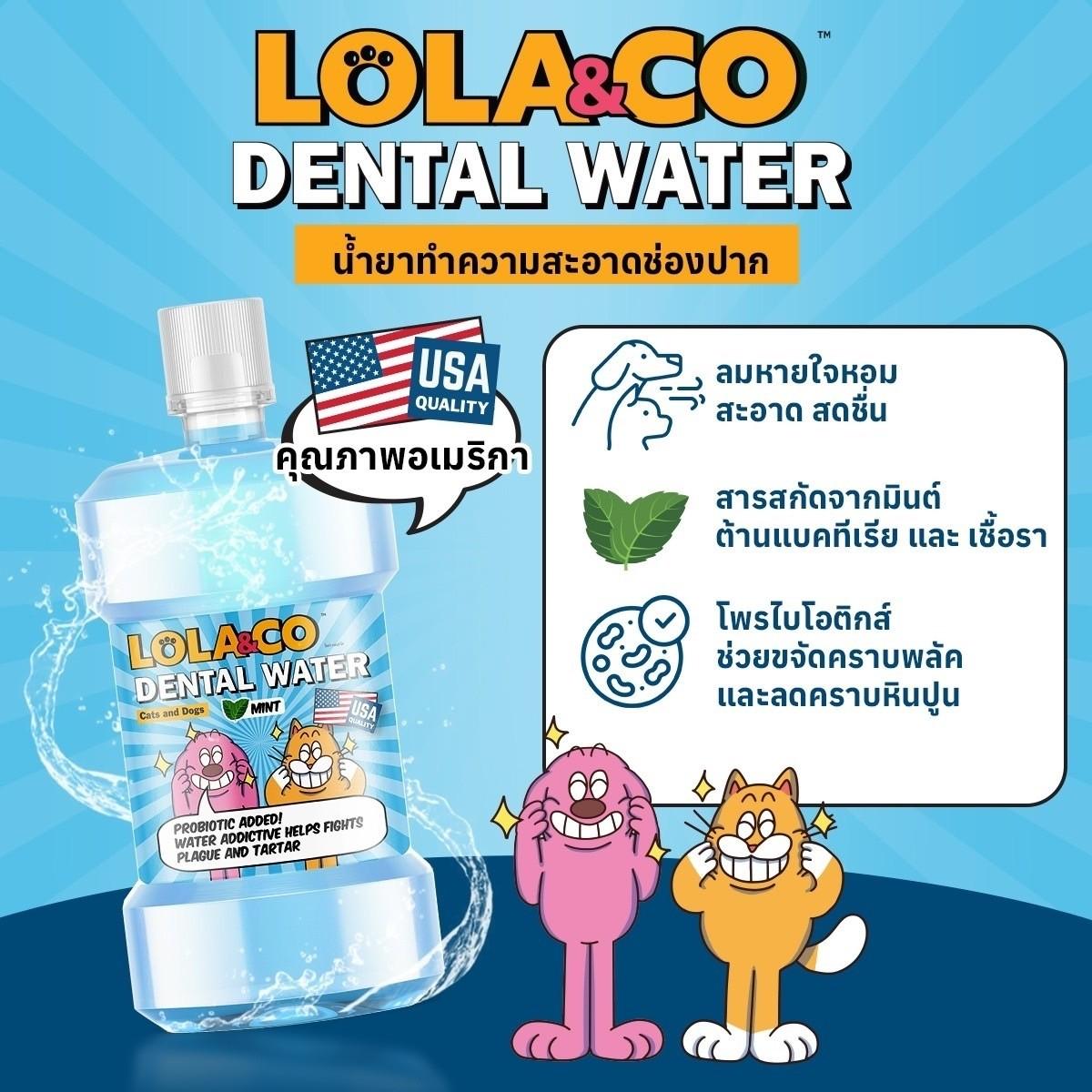 LOLA&CO Dental Water น้ำยาทำความสะอาดช่องปากสำหรับสัตว์เลี้ยง ช่วยขจัดคราบพลัคและหินปูน ลดกลิ่นปาก ขนาด 250 มล.