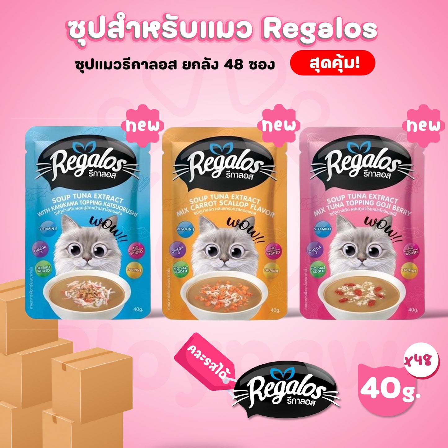 [ยกลัง 48 ซอง]Regalos Soup Tuna ซุปทูน่าสกัดสำหรับแมว ขนาด 40 กรัม