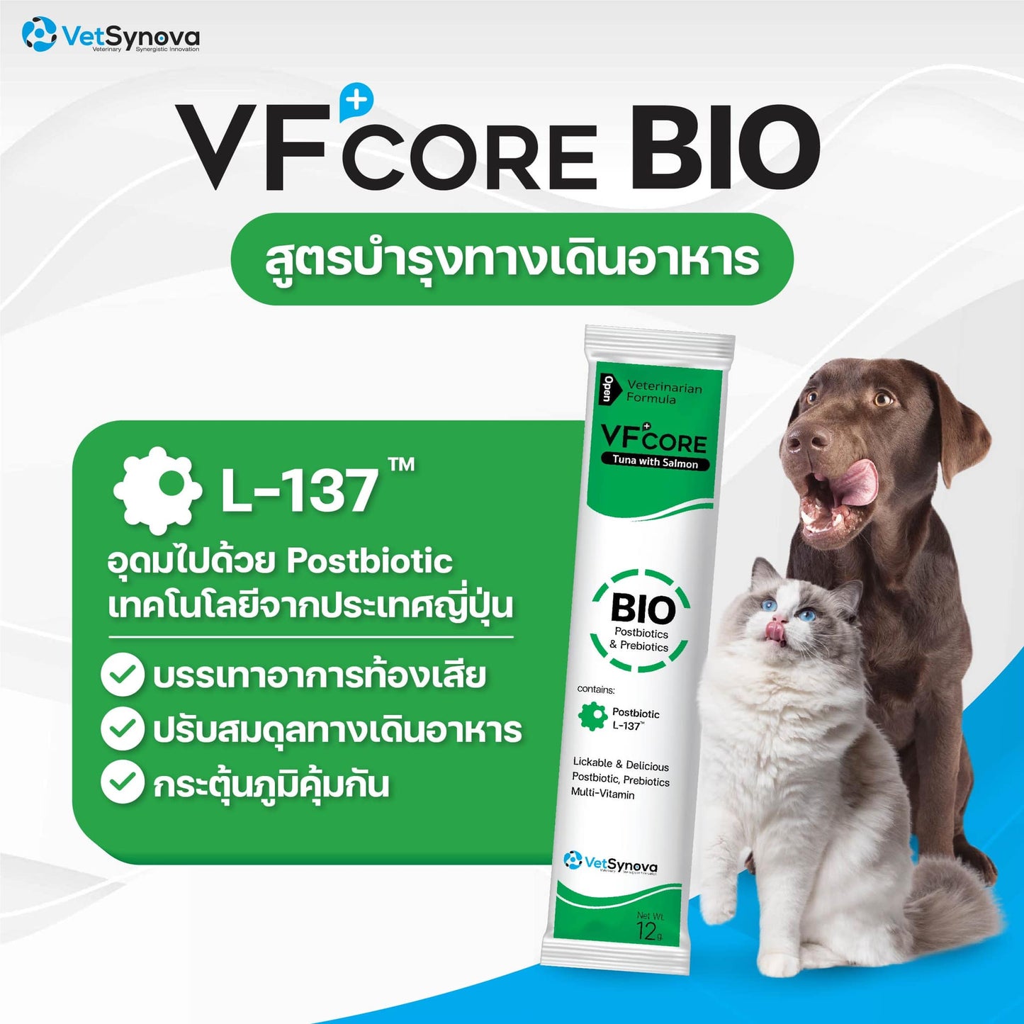 [ยกกล่อง 30 ซอง] VF Core Bio ขนมแมวเลีย อาหารเสริมรูปแบบขนมแมวเลีย ดูแลระบบทางเดินอาหาร ขนาด 12กรัม/ซอง