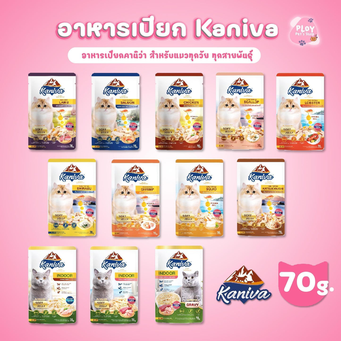 [ยกลัง 48 ซอง] Kaniva Pouch อาหารเปียกแมว คานิว่า แบบซอง ขนาด 70 กรัม