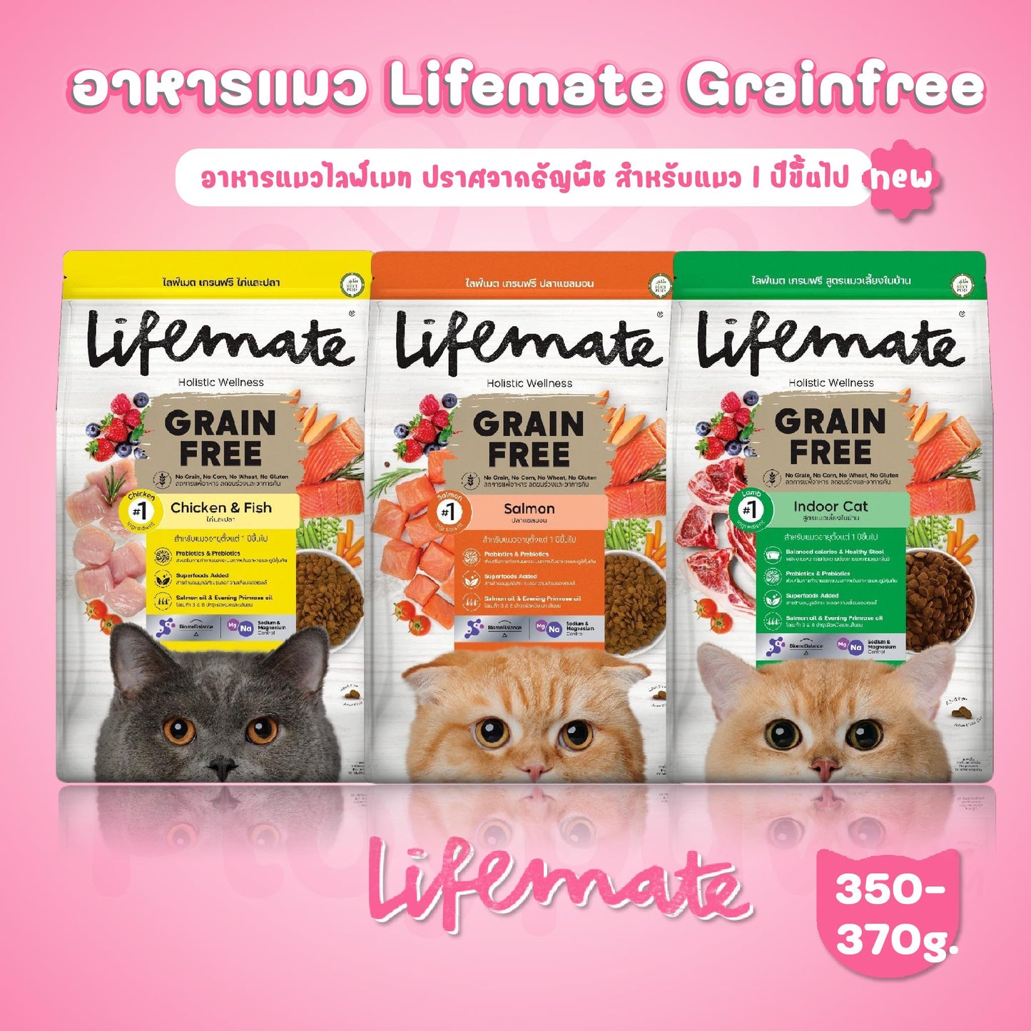 Lifemate Grainfree Holistic wellness อาหารแมวไลฟ์เมท ปราศจากธัญพืช ขนาดทดลอง 350-370 กรัม