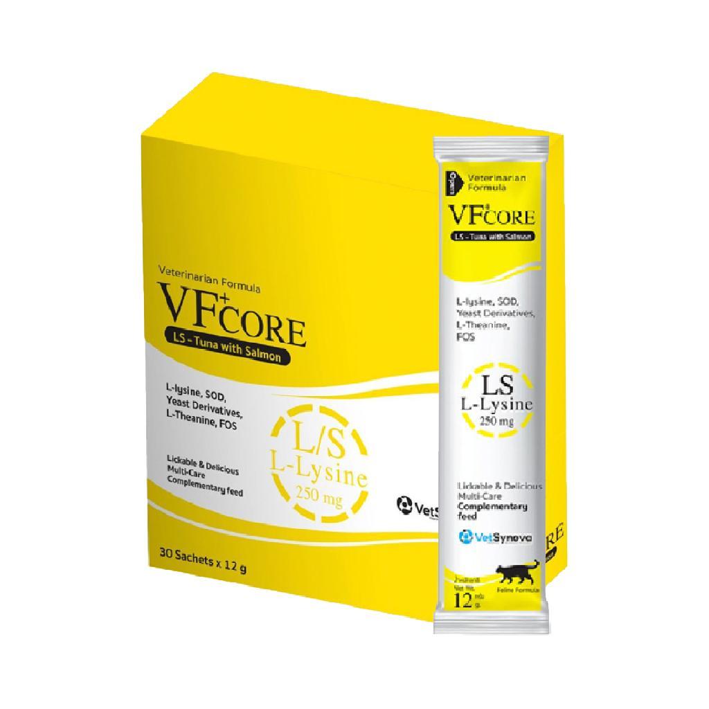 [ยกกล่อง 30 ซอง] VF Core ขนมแมวเลีย อาหารเสริมรูปแบบขนมแมวเลีย วิตามินรวม เสริมภูมิคุ้มกัน ขนาด 12กรัม/ซอง