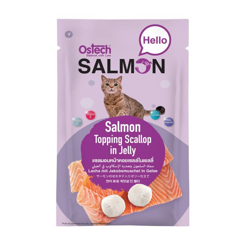 [ยกโหล 12 ซอง] Ostech Hello Salmon อาหารเปียกแมวออสเทค ฮัลโหล แซลมอน ในเยลลี่ เนื้อแซลมอนเน้นๆ ขนาด 70 กรัม