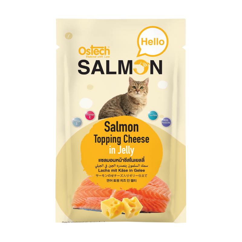 [ขายปลีก] Ostech Hello Salmon อาหารเปียกแมวออสเทค ฮัลโหล แซลมอน ในเยลลี่ เนื้อแซลมอนเน้นๆ ขนาด 70 กรัม