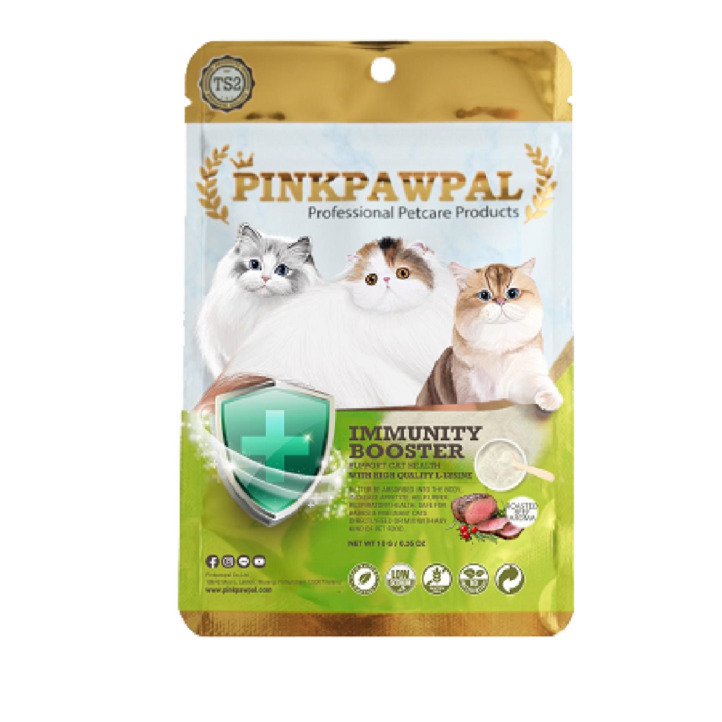 Pinkpawpal ผงโรยอาหาร อาหารเสริมสัตว์เลี้ยง สูตรเพิ่มน้ำหนัก และสูตรเสริมภูมิ ขนาดทดลอง 10,20g/ซอง (Gorgeous Coat and Muscles Supplement )(Immunity Booster)