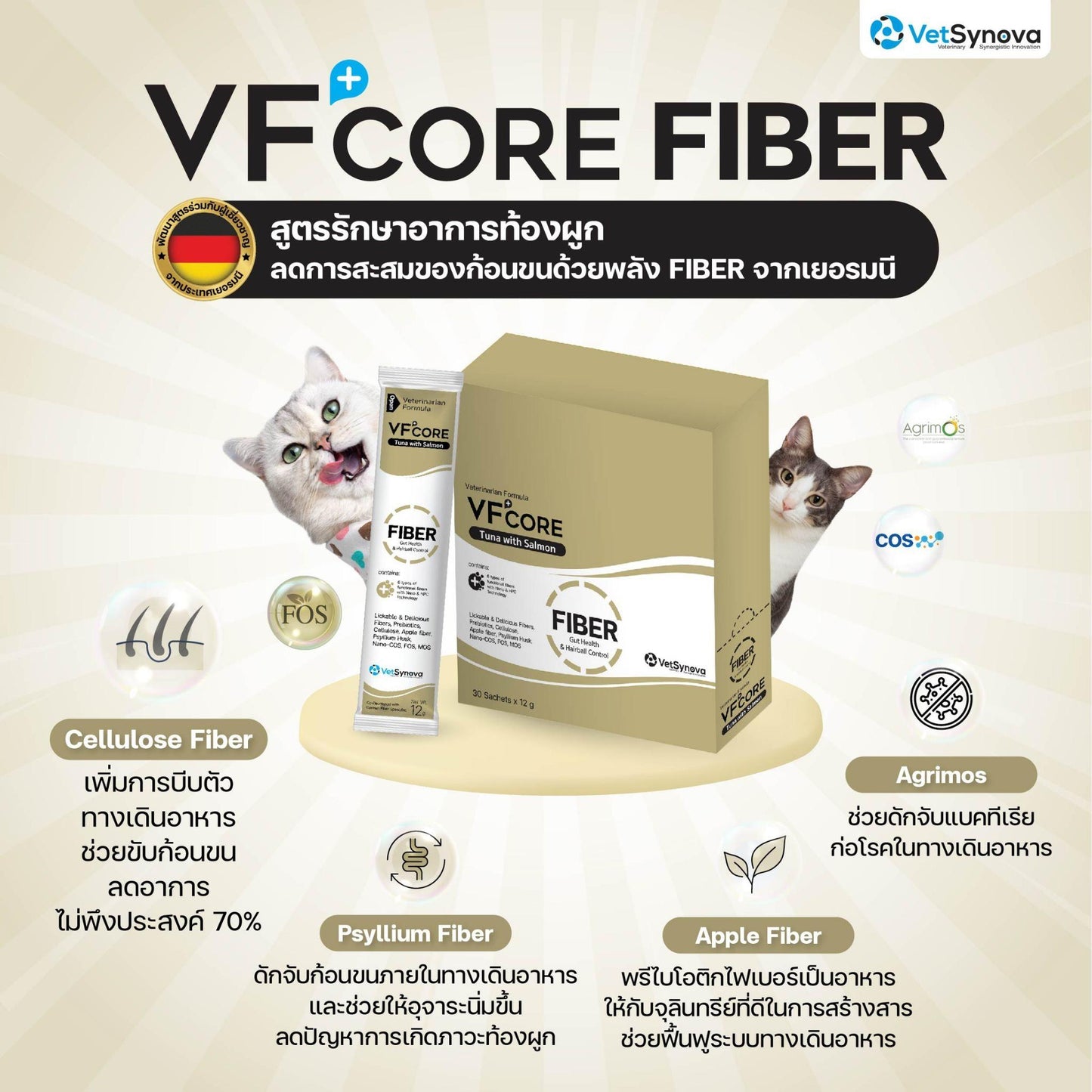 [ยกกล่อง 30 ซอง] VF Core Fiber ขนมแมวเลีย อาหารเสริมรูปแบบขนมแมวเลีย แก้ท้องผูก ขับก้อนขนในลำใส้ ขนาด 12กรัม/ซอง