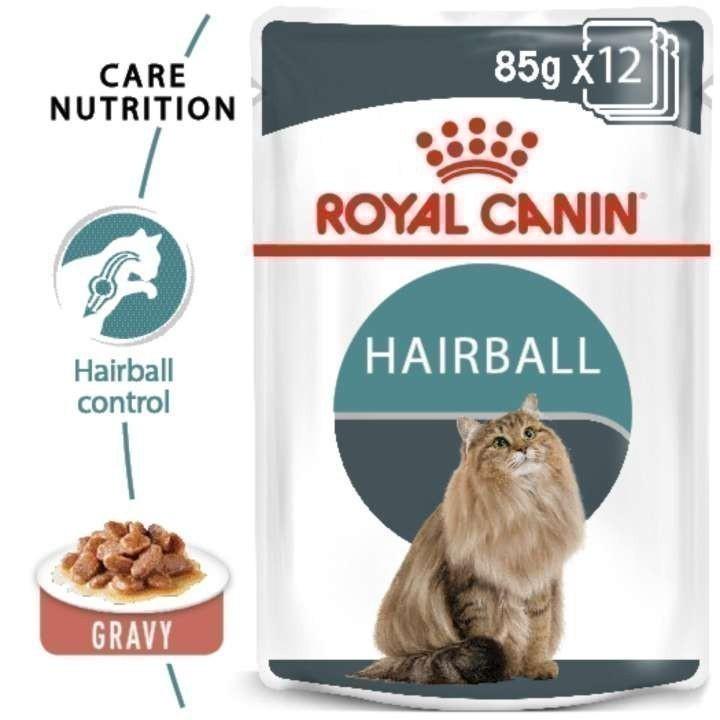 [ยกกล่อง 12 ซอง] Royal Canin Hairball Care Pouch Gravy อาหารเปียกแมวโต ดูแลปัญหาก้อนขน อายุ 12 เดือนขึ้นไป (ซอสเกรวี่, Wet Cat Food, โรยัล คานิน)