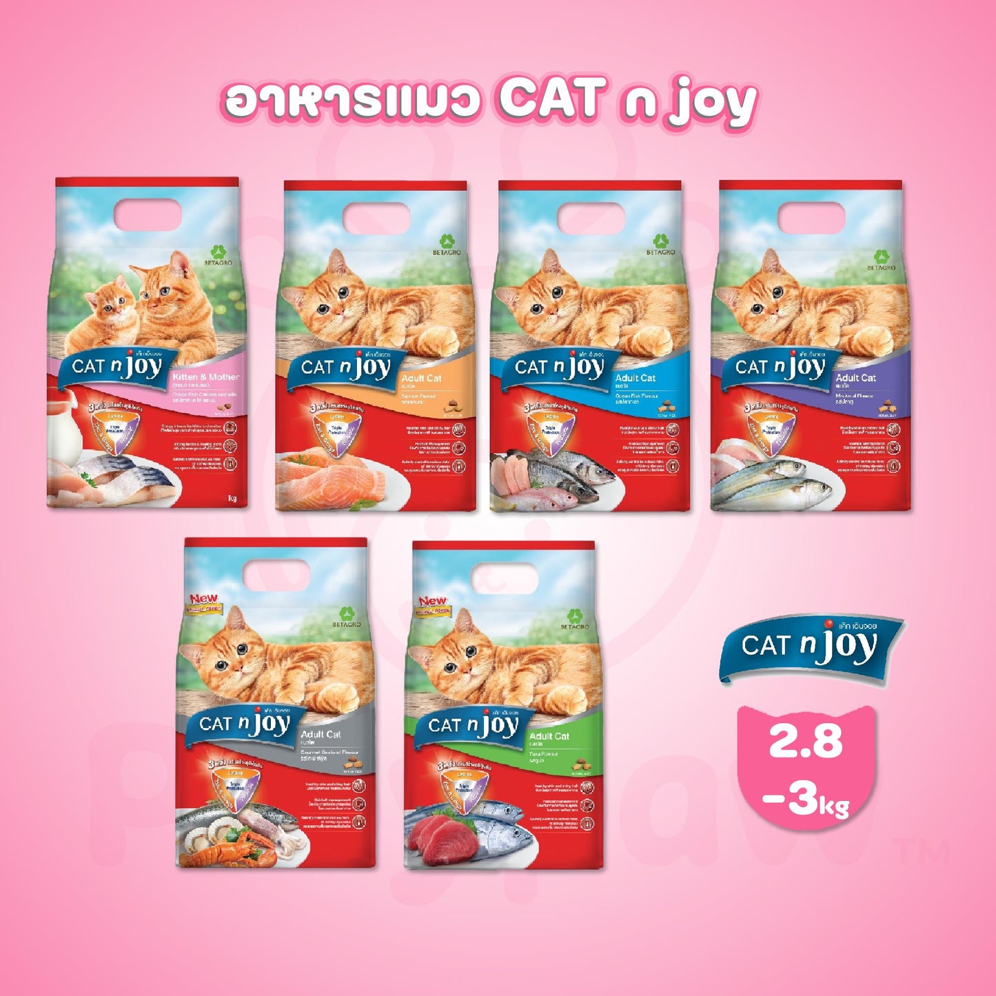 CAT n joy อาหารแมวแบบเม็ด แคทเอ็นจอย สำหรับอายุตั้งแต่ 1 ปีขึ้นไป ขนาด 2.8 - 3 กก.(2.8-3kg)