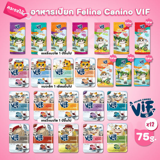 [ยกโหล 12 ซอง] Felina Canino VIF อาหารเปียกแมว เฟลินา คานิโน วิฟ ขนาด 75 กรัม